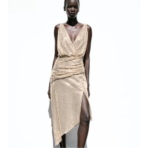 Zara NWT sequin midi dress gold 
3197/869